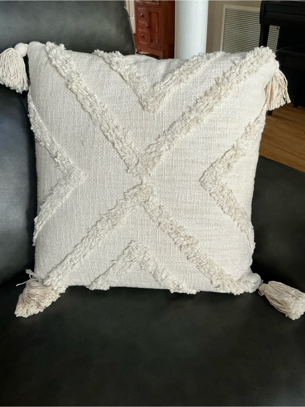 Textured Tassel Throw Pillow - Cream Accent Cushion